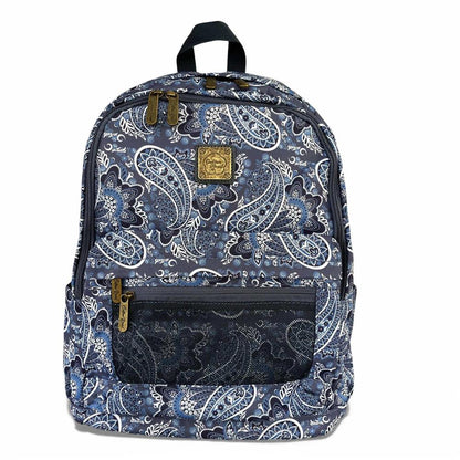 Cotton Road Backpack: BLUE PAISLEY Padded Canvas Backpack for 15'6" Laptop on white background