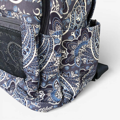 Cotton Road Backpack: BLUE PAISLEY Padded Canvas Backpack for 15'6" Laptop side pocket