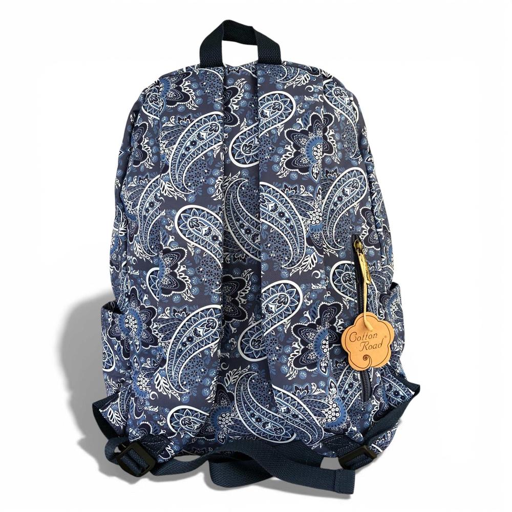 Cotton Road Backpack: BLUE PAISLEY Padded Canvas Backpack for 15'6" Laptop tags