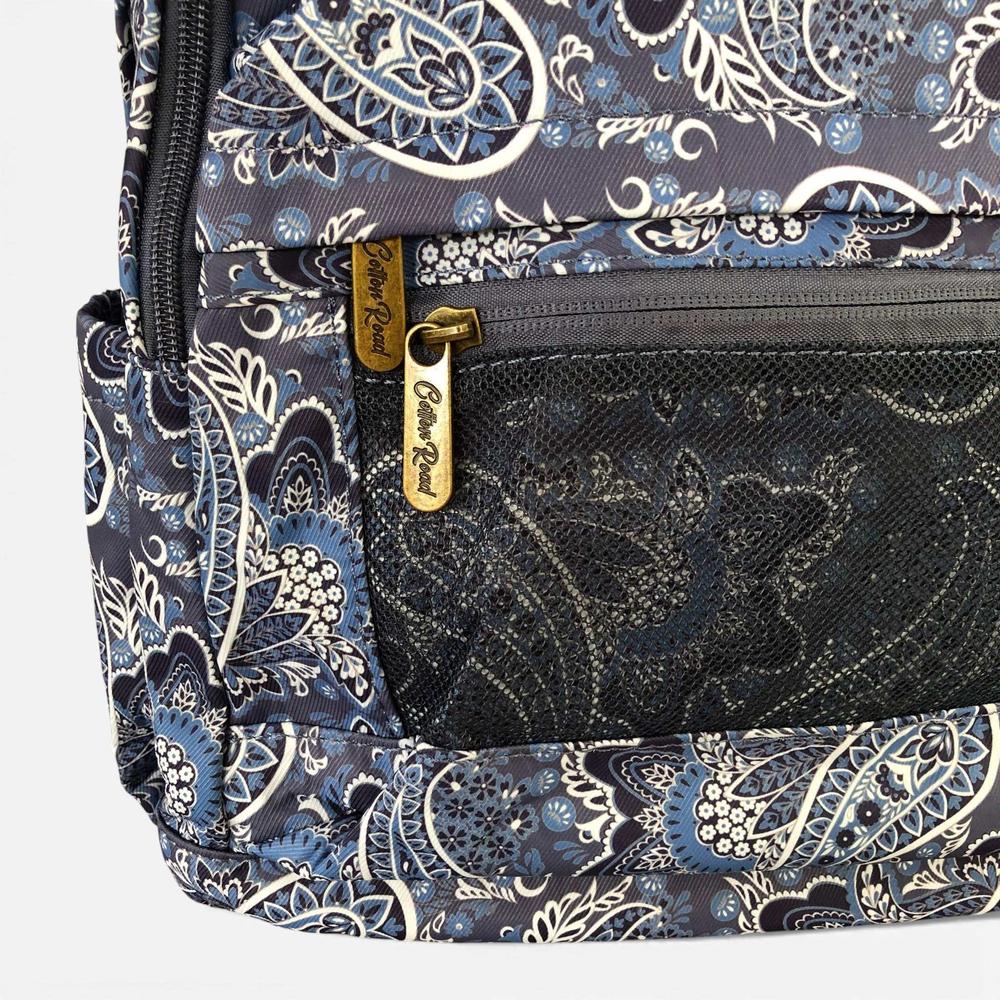 Cotton Road Backpack: BLUE PAISLEY Padded Canvas Backpack for 15'6" Laptop zips