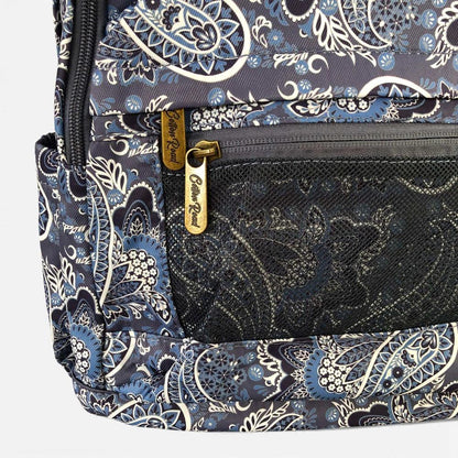 Cotton Road Backpack: BLUE PAISLEY Padded Canvas Backpack for 15'6" Laptop zips