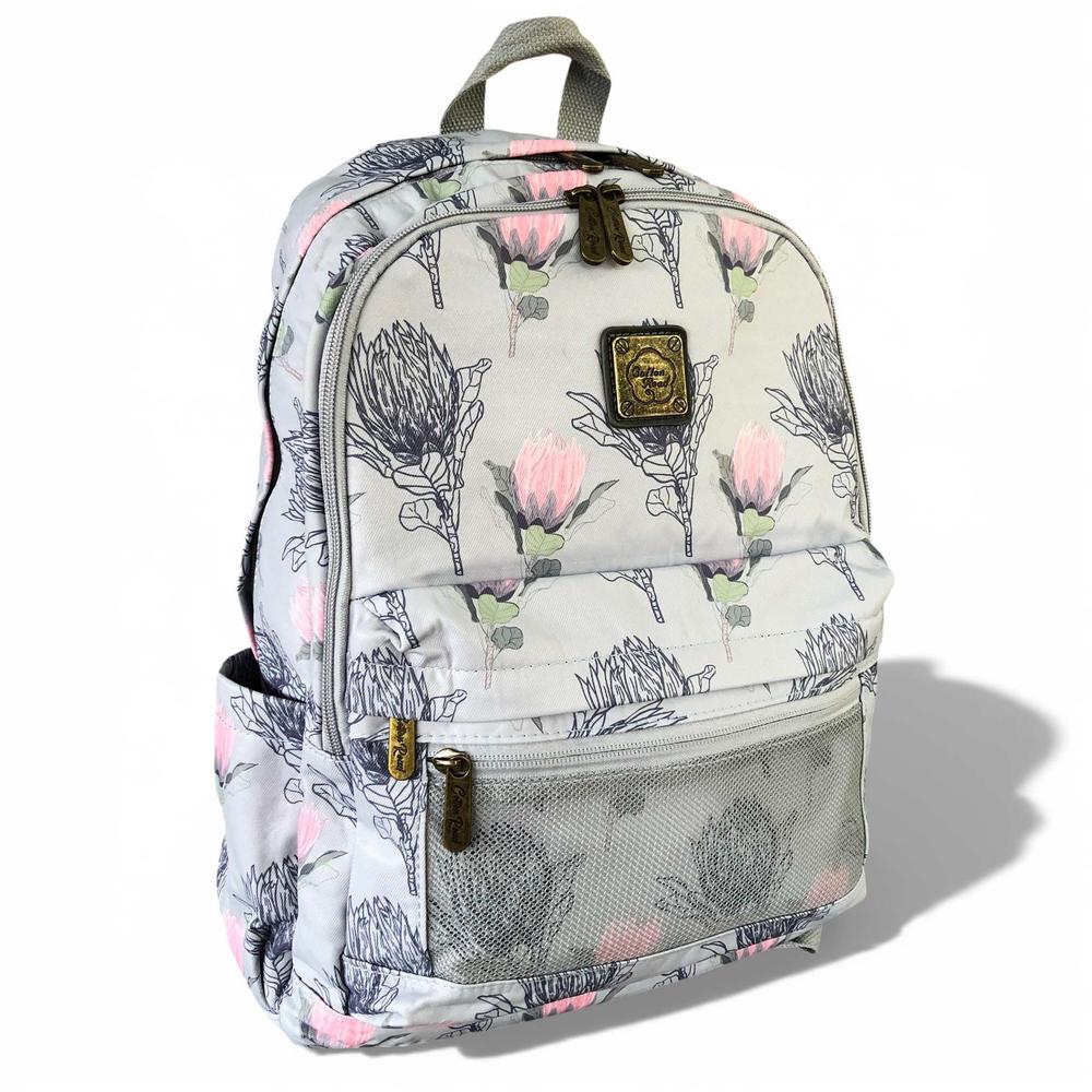 Cotton Road Backpack: BLUE PROTEA Padded Canvas Backpack for 15'6" Laptop on white
