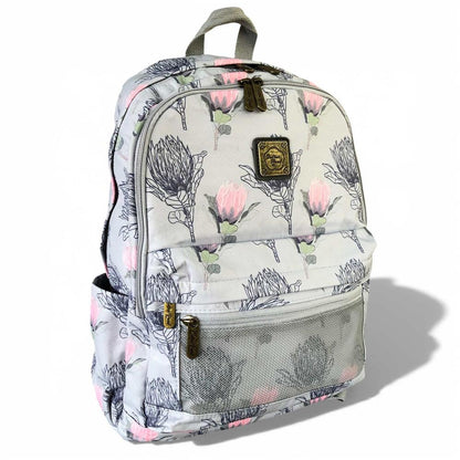 Cotton Road Backpack: BLUE PROTEA Padded Canvas Backpack for 15'6" Laptop on white