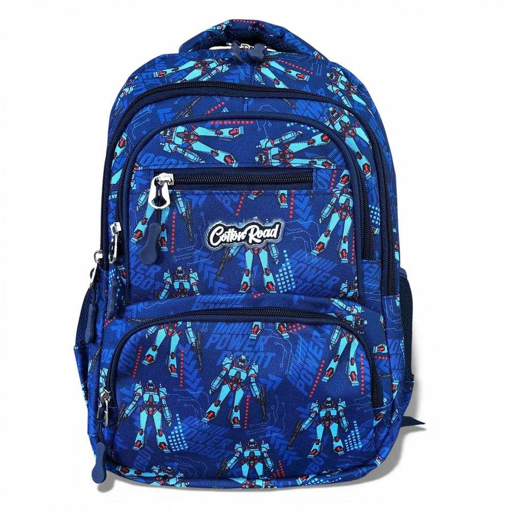 Cotton Road Backpack: BLUE ROBOTIC Canvas Kids Backpack