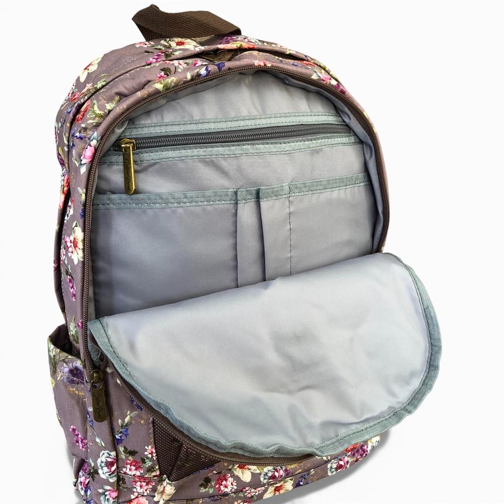Cotton Road Backpack: BROWN FLORAL Padded Canvas Backpack for 15'6" Laptop