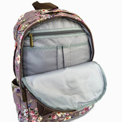 Cotton Road Backpack: BROWN FLORAL Padded Canvas Backpack for 15'6" Laptop