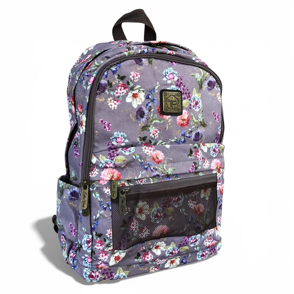 Cotton Road Backpack: BROWN FLORAL Padded Canvas Backpack for 15'6" Laptop
