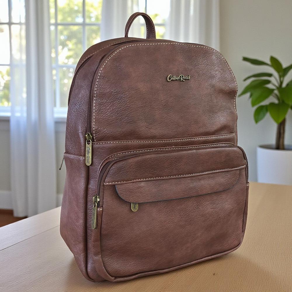 Cotton Road Backpack: BROWN PU Leather Backpack