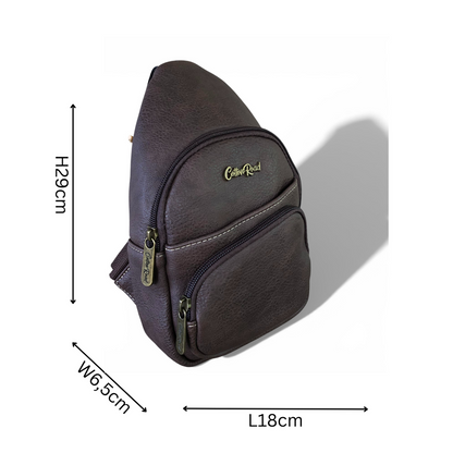 Cotton Road Backpack: BROWN PU Leather Cross Body Bag / Mini Backpack