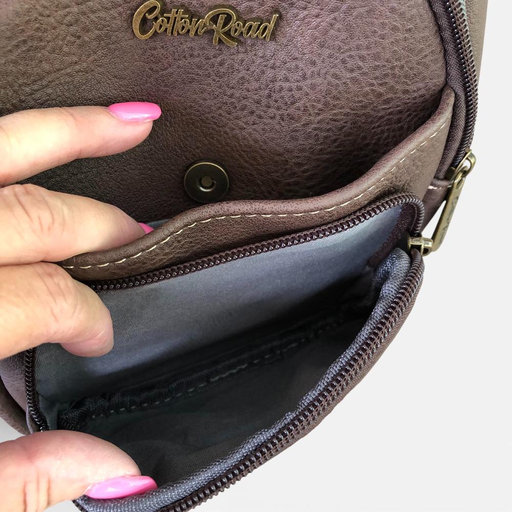 Cotton Road Backpack: BROWN PU Leather Cross Body Bag / Mini Backpack