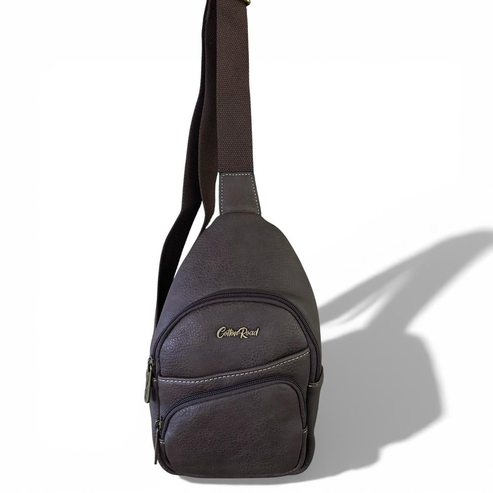 Cotton Road Backpack: BROWN PU Leather Cross Body Bag / Mini Backpack
