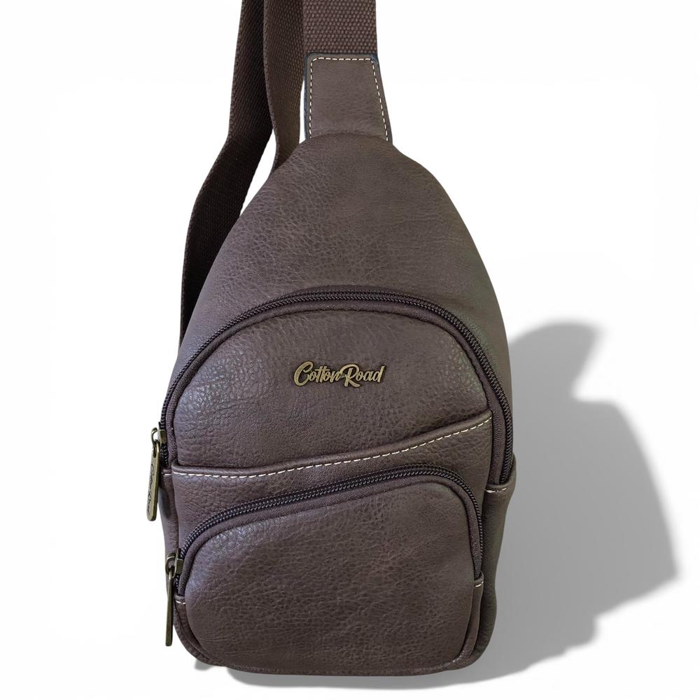 Cotton Road Backpack: BROWN PU Leather Cross Body Bag / Mini Backpack