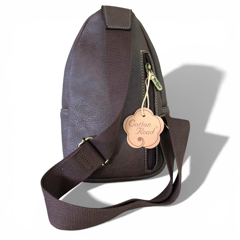 Cotton Road Backpack: BROWN PU Leather Cross Body Bag / Mini Backpack