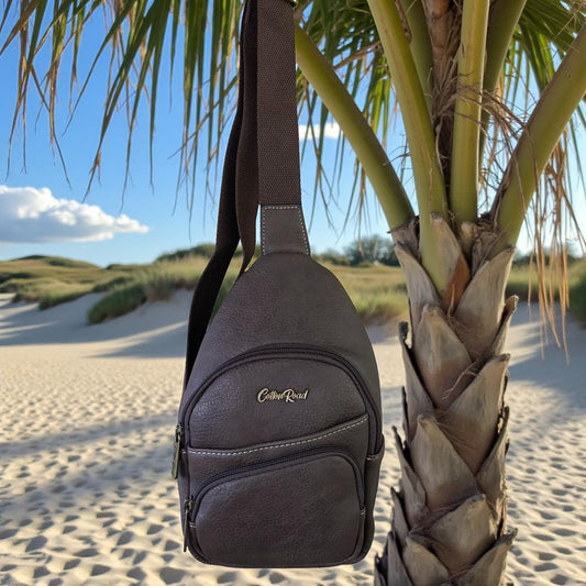 Cotton Road Backpack: BROWN PU Leather Cross Body Bag / Mini Backpack