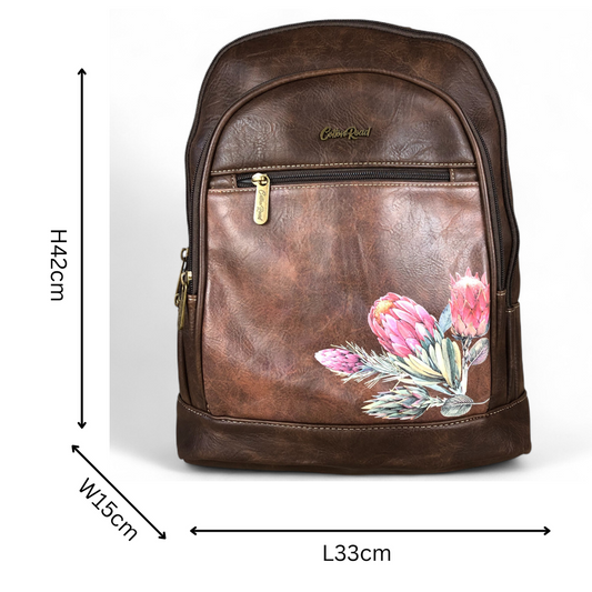 Cotton Road Backpack: COFFEE BROWN Cotton Road Backpack with PROTEA detailing