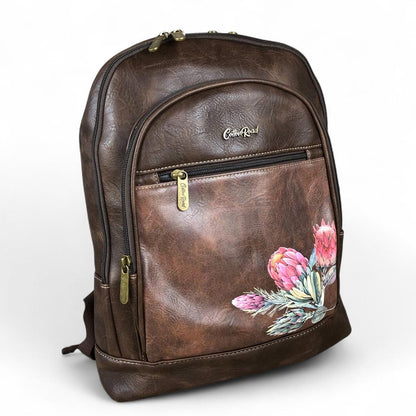 Cotton Road Backpack: COFFEE BROWN Cotton Road Backpack with PROTEA detailing