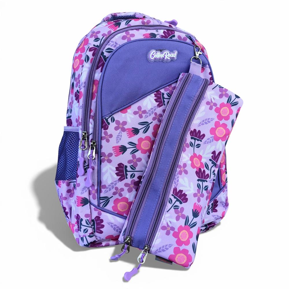 Cotton Road Backpack: LILAC FLORAL Canvas Backpack and matching PENCIL CASE