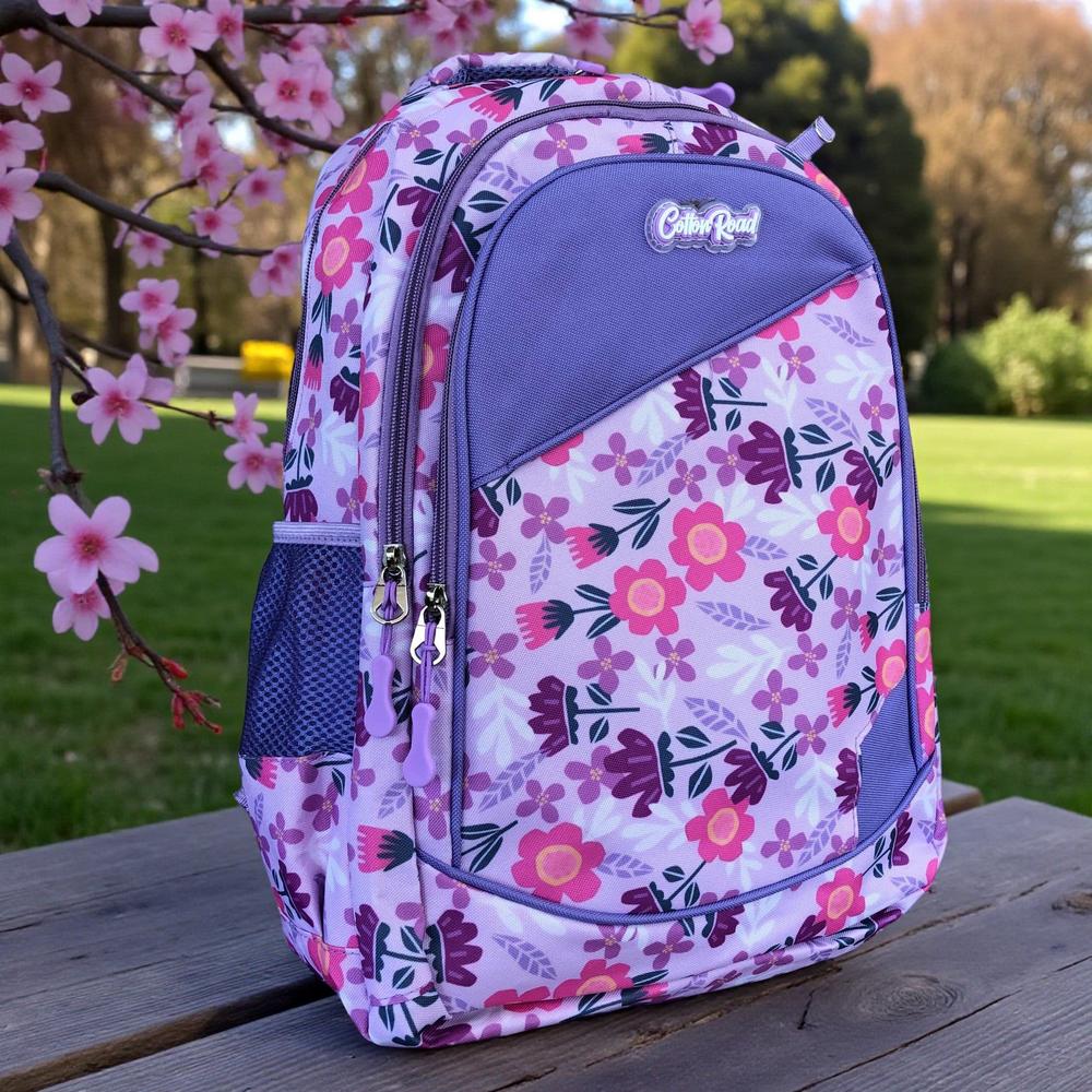 Cotton Road Backpack: LILAC FLORAL Canvas Backpack and matching PENCIL CASE IN GARDEN