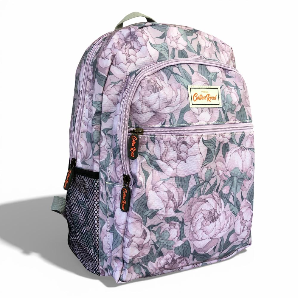 Cotton Road Backpack: LILAC PVC Backpack with FLOWERS