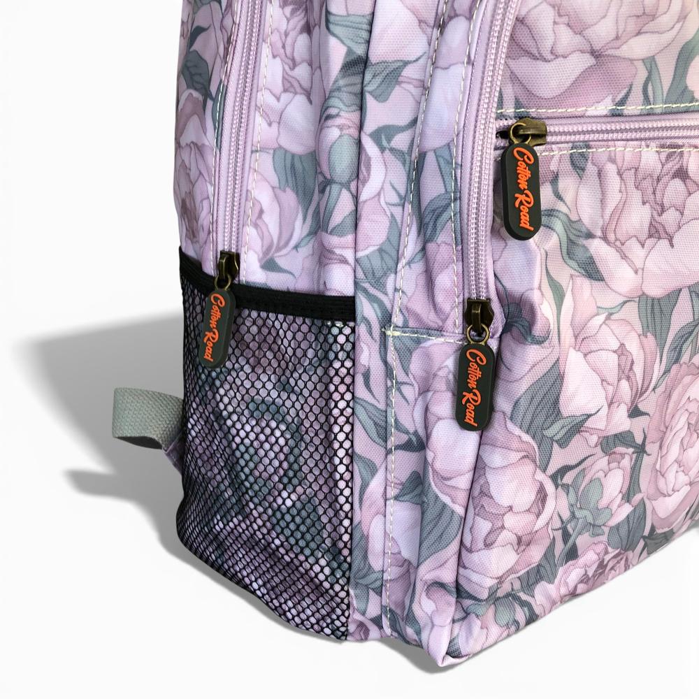 Cotton Road Backpack: LILAC PVC Backpack with FLOWERS
