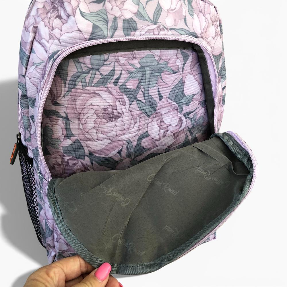 Cotton Road Backpack: LILAC PVC Backpack with FLOWERS