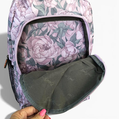 Cotton Road Backpack: LILAC PVC Backpack with FLOWERS