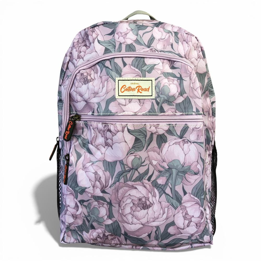Cotton Road Backpack: LILAC PVC Backpack with FLOWERS