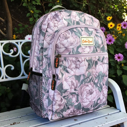 Cotton Road Backpack: LILAC PVC Backpack with FLOWERS