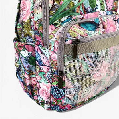 Cotton Road Backpack: PINK FLORAL Canvas Backpack with BUTTERFLIES CORNER