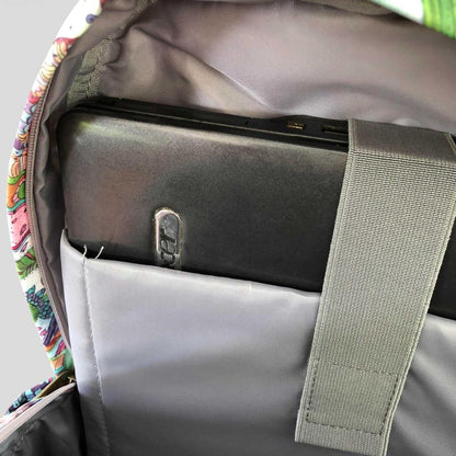 Cotton Road Backpack: PINK FLORAL Canvas Backpack with BUTTERFLIES WITH LAPTOP IN BAG