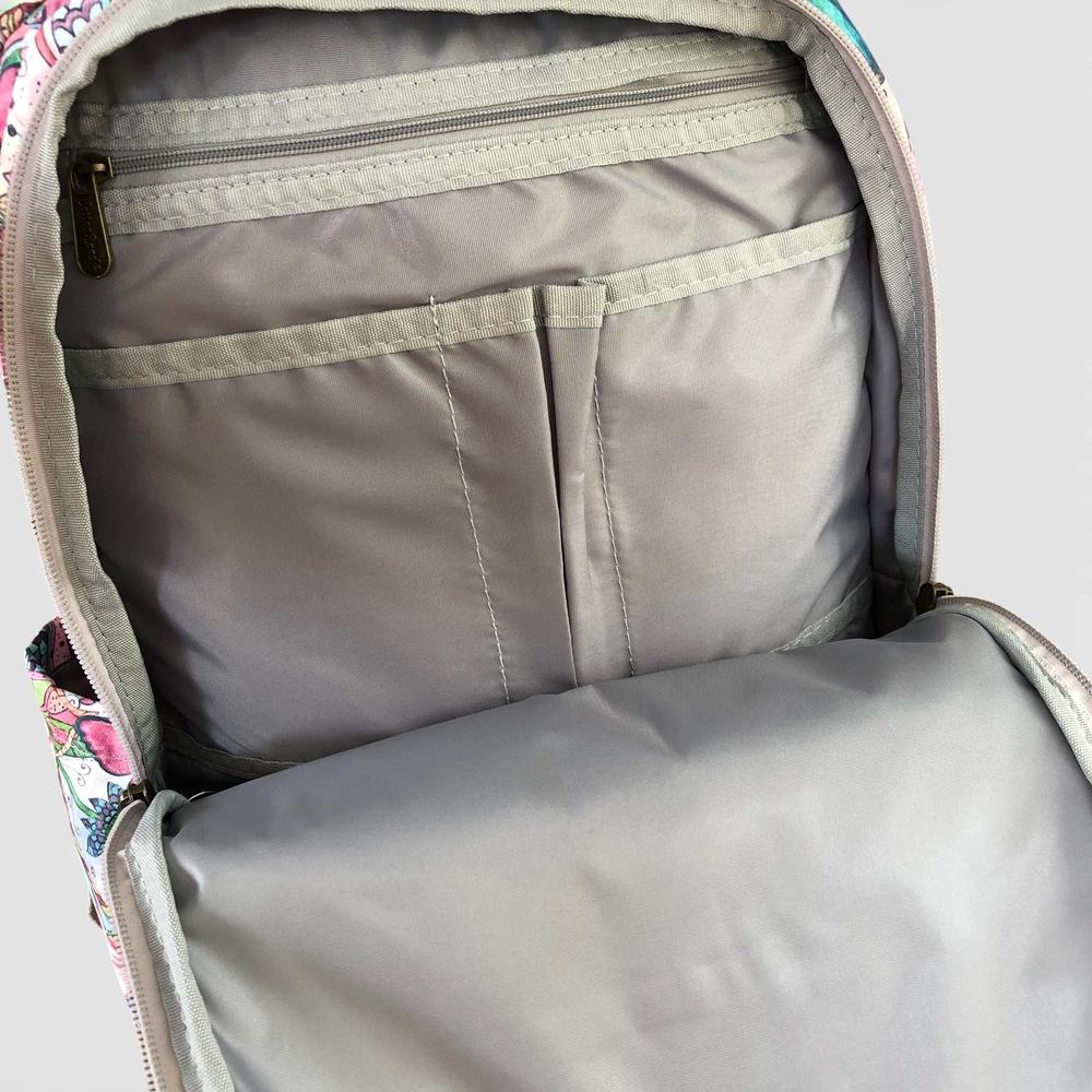 Cotton Road Backpack: PINK FLORAL Canvas Backpack with BUTTERFLIES OPEN