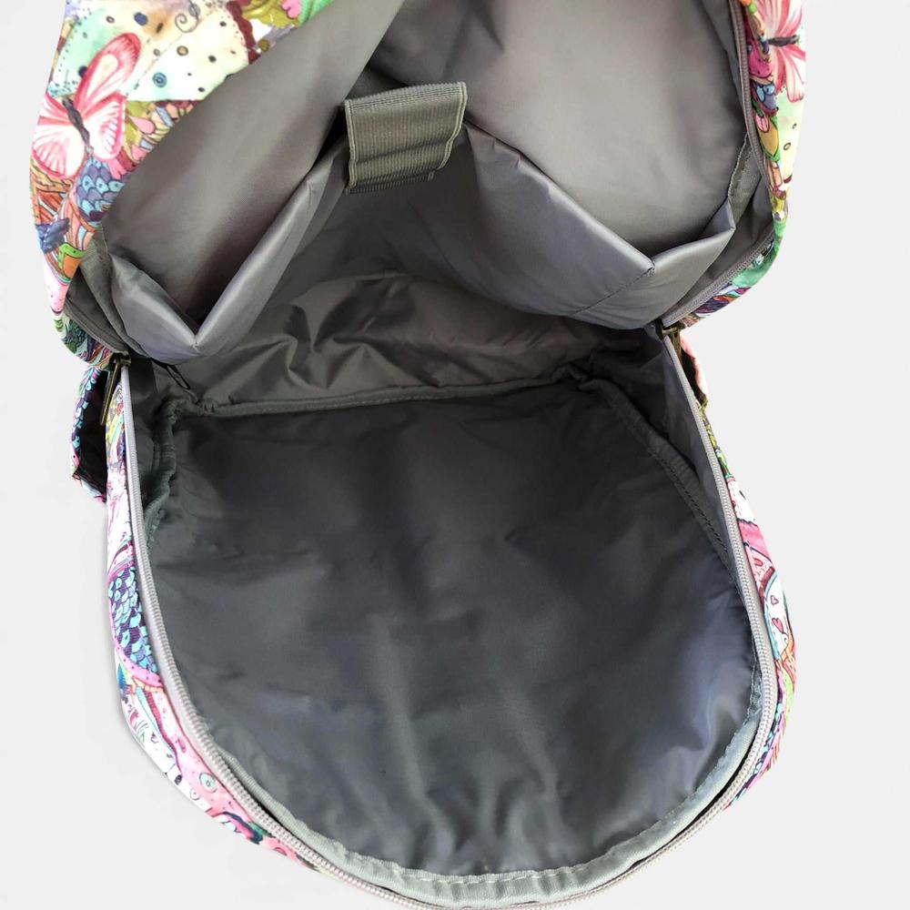 Cotton Road Backpack: PINK FLORAL Canvas Backpack with BUTTERFLIES OPEN
