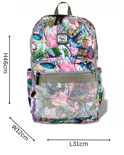 Cotton Road Backpack: PINK FLORAL Canvas Backpack with BUTTERFLIES SIZED