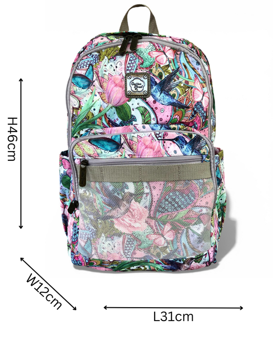 Cotton Road Backpack: PINK FLORAL Canvas Backpack with BUTTERFLIES SIZED