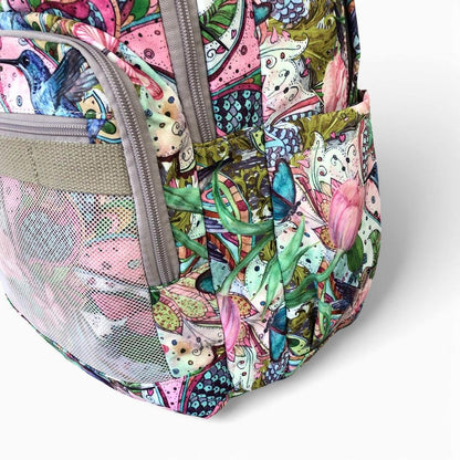 Cotton Road Backpack: PINK FLORAL Canvas Backpack with BUTTERFLIES ZOOM