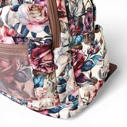 Cotton Road Backpack: PINK FLORAL Padded Canvas Backpack for 15'6" Laptop corner