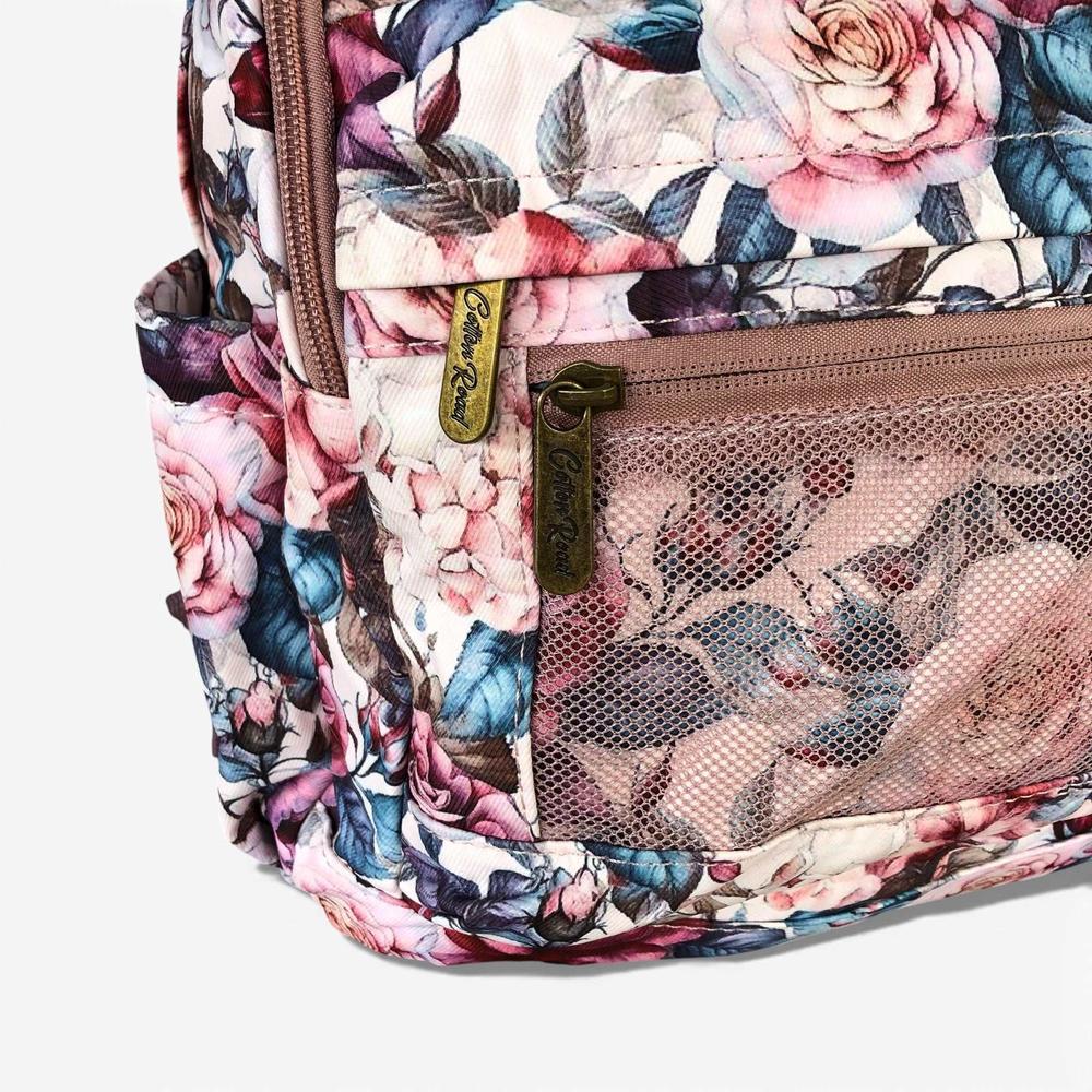Cotton Road Backpack: PINK FLORAL Padded Canvas Backpack for 15'6" Laptop corner