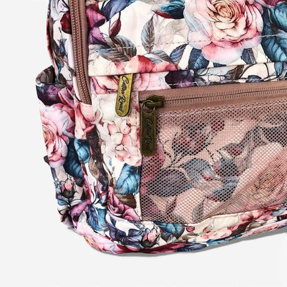 Cotton Road Backpack: PINK FLORAL Padded Canvas Backpack for 15'6" Laptop corner