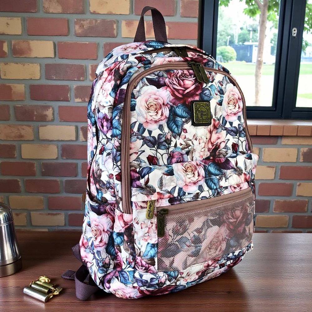 Cotton Road Backpack: PINK FLORAL Padded Canvas Backpack for 15'6" Laptop n desk