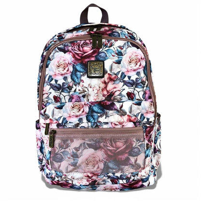 Cotton Road Backpack: PINK FLORAL Padded Canvas Backpack for 15'6" Laptop on white backing