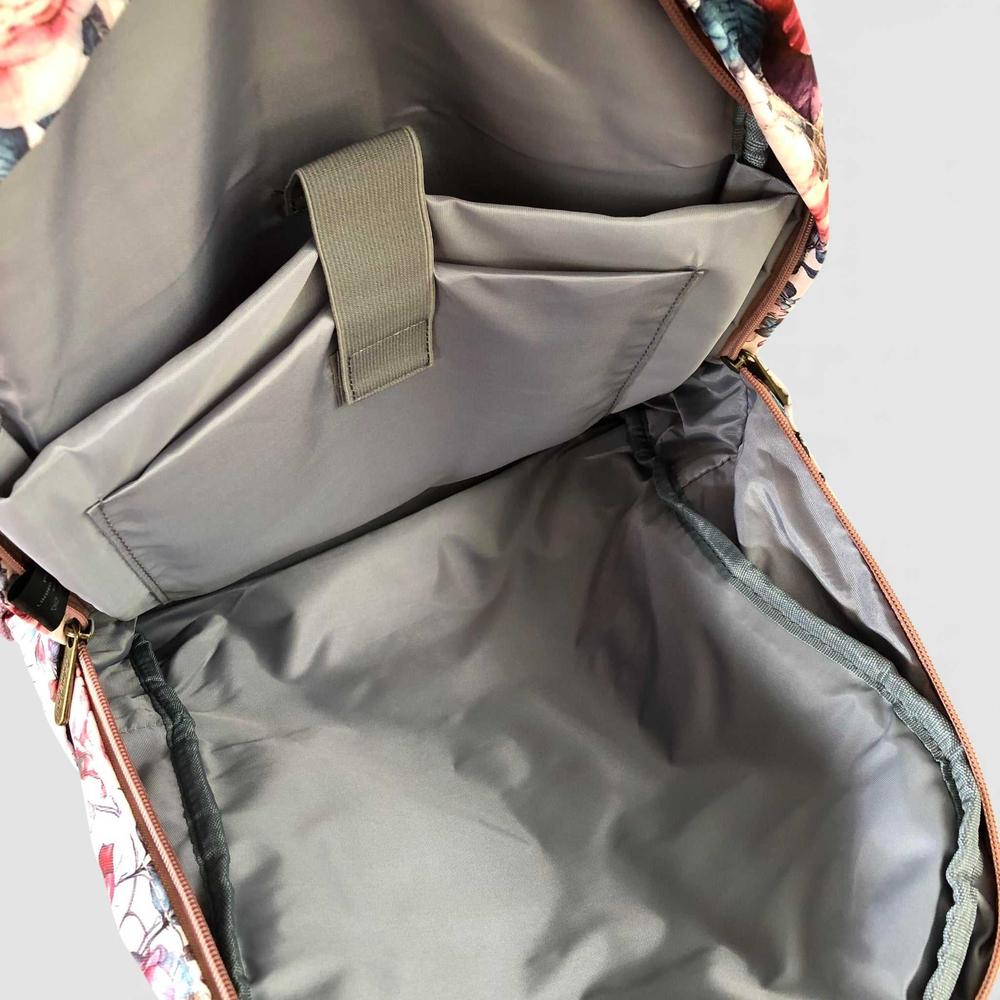 Cotton Road Backpack: PINK FLORAL Padded Canvas Backpack for 15'6" Laptop open view