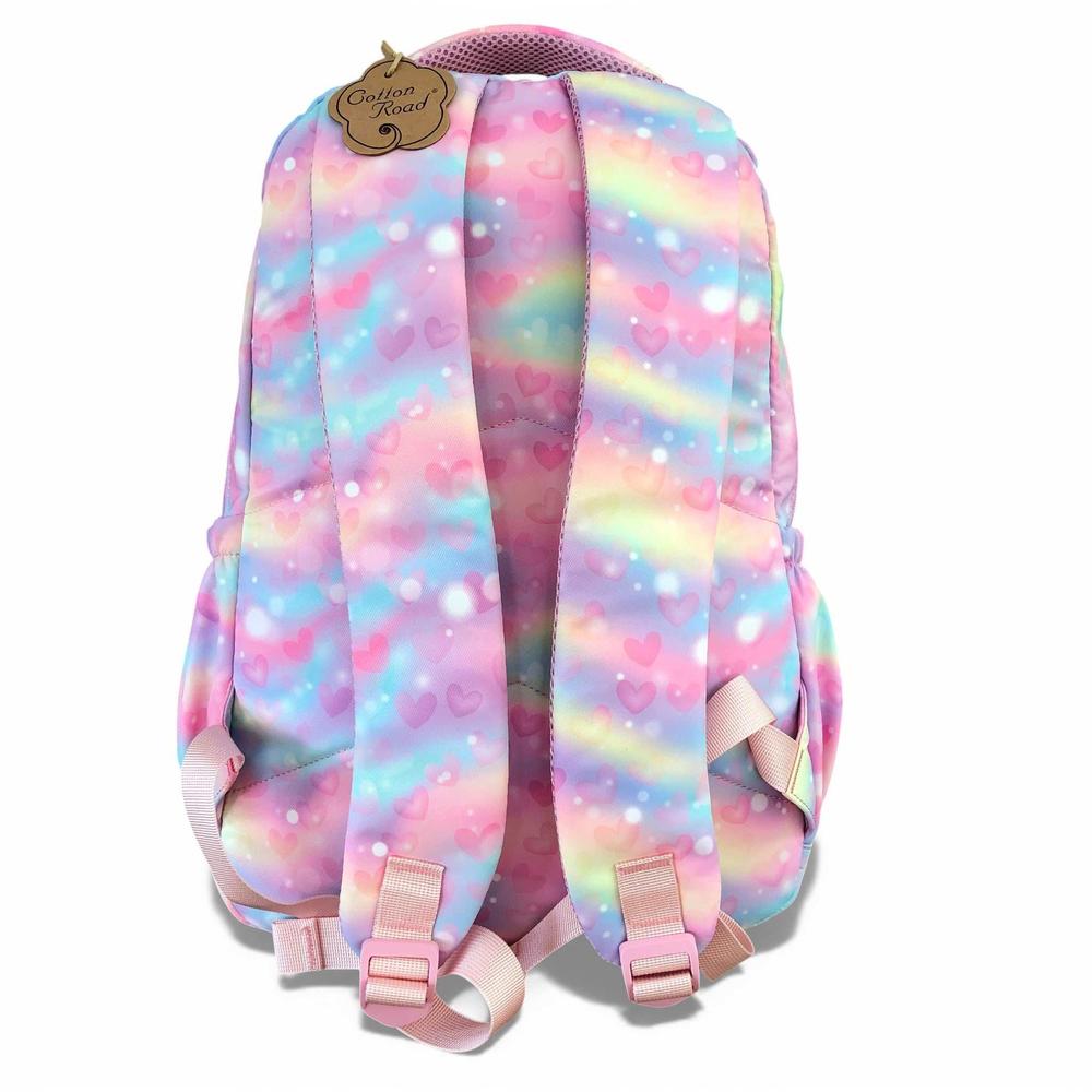 Cotton Road Backpack: PINK MULTIcolor Canvas Backpack with HEARTS