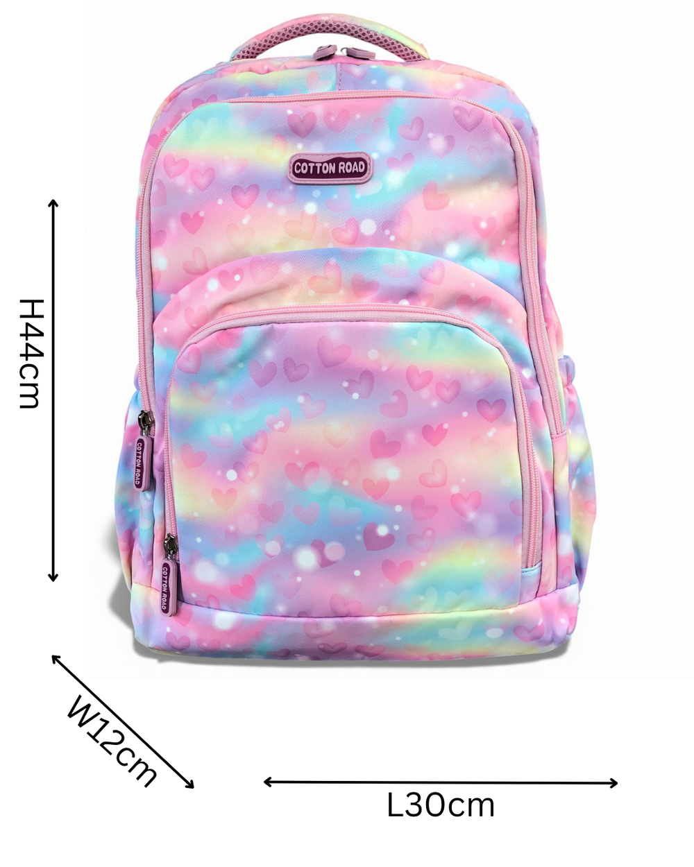 Cotton Road Backpack: PINK MULTIcolor Canvas Backpack with HEARTS