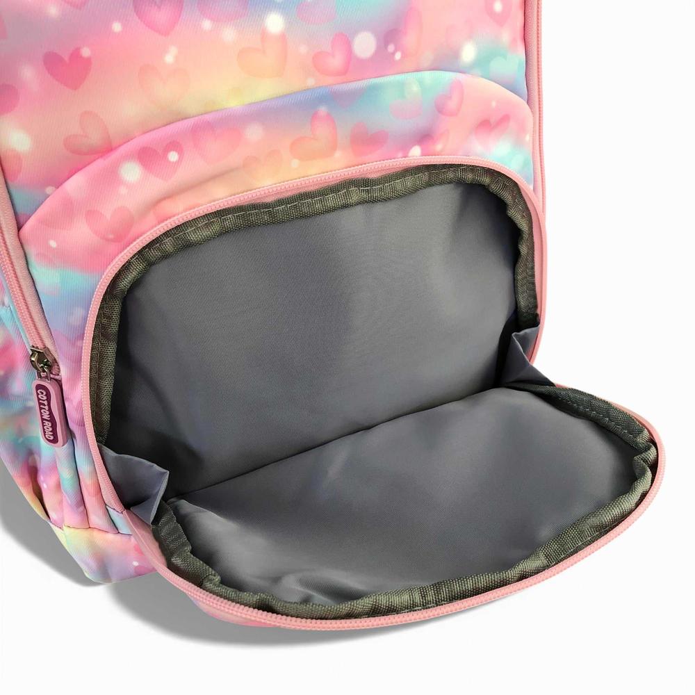 Cotton Road Backpack: PINK MULTIcolor Canvas Backpack with HEARTS