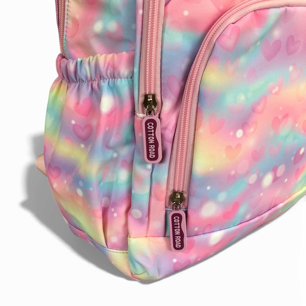 Cotton Road Backpack: PINK MULTIcolor Canvas Backpack with HEARTS