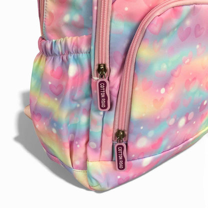 Cotton Road Backpack: PINK MULTIcolor Canvas Backpack with HEARTS