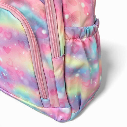 Cotton Road Backpack: PINK MULTIcolor Canvas Backpack with HEARTS