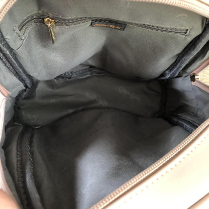 Cotton Road Backpack: PINK PU Leather Mini Backpack with FLORAL Panel