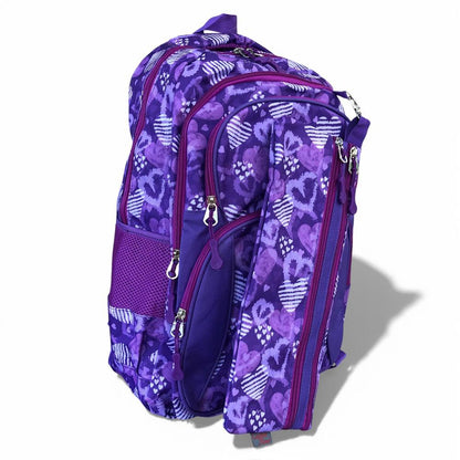 Cotton Road Backpack: PURPLE Canvas Backpack with HEARTS and matching PENCIL CASE