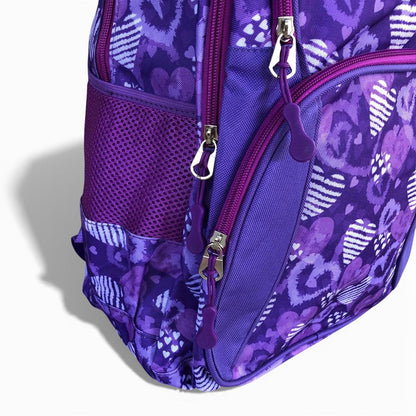Cotton Road Backpack: PURPLE Canvas Backpack with HEARTS and matching PENCIL CASE CORNER